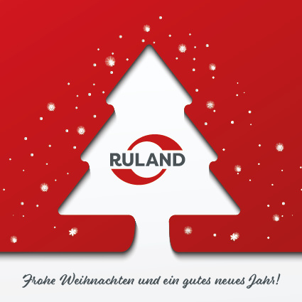 Frohe Weihnachten und gutes neues Jahr! Text deutsch, Grafik Tannenbaum mit Ruland-Logo