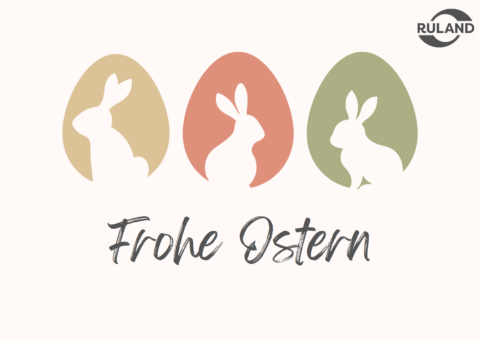 Karte Text Frohe Ostern, Osterhasen und Ruland-Logo