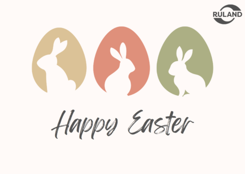 Card Text Happy Easter, Easter Bunny and Ruland Logo