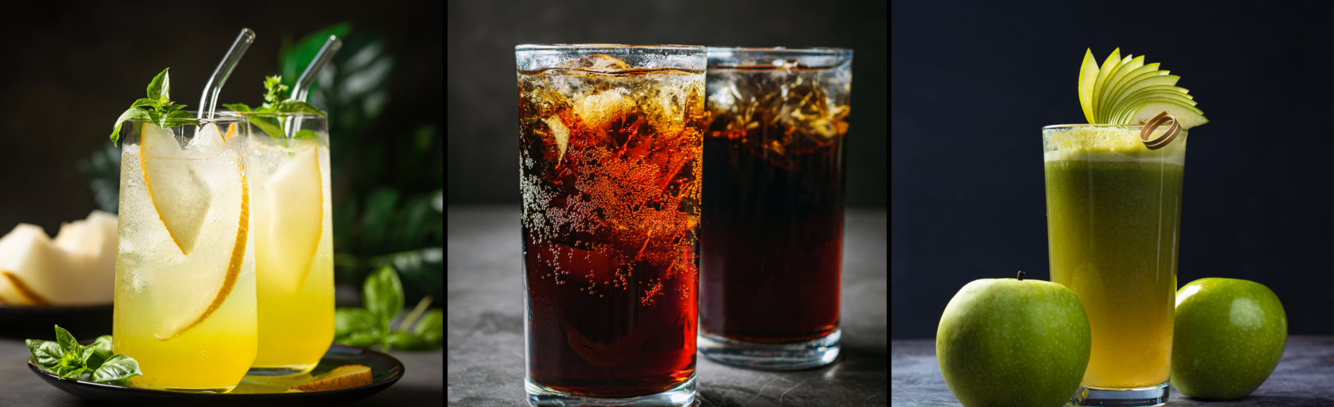 Ruland Bild für Website Getränke und Saftproduktion Bild mit Cocktail, Cola und einem Fruchtsaft