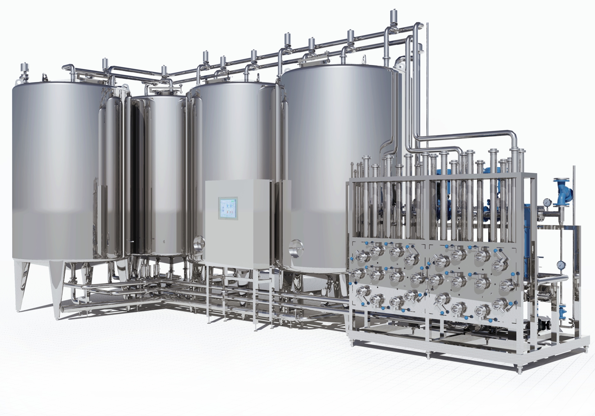 3D-Grafik CIP-Anlage mit 4 Tanks
